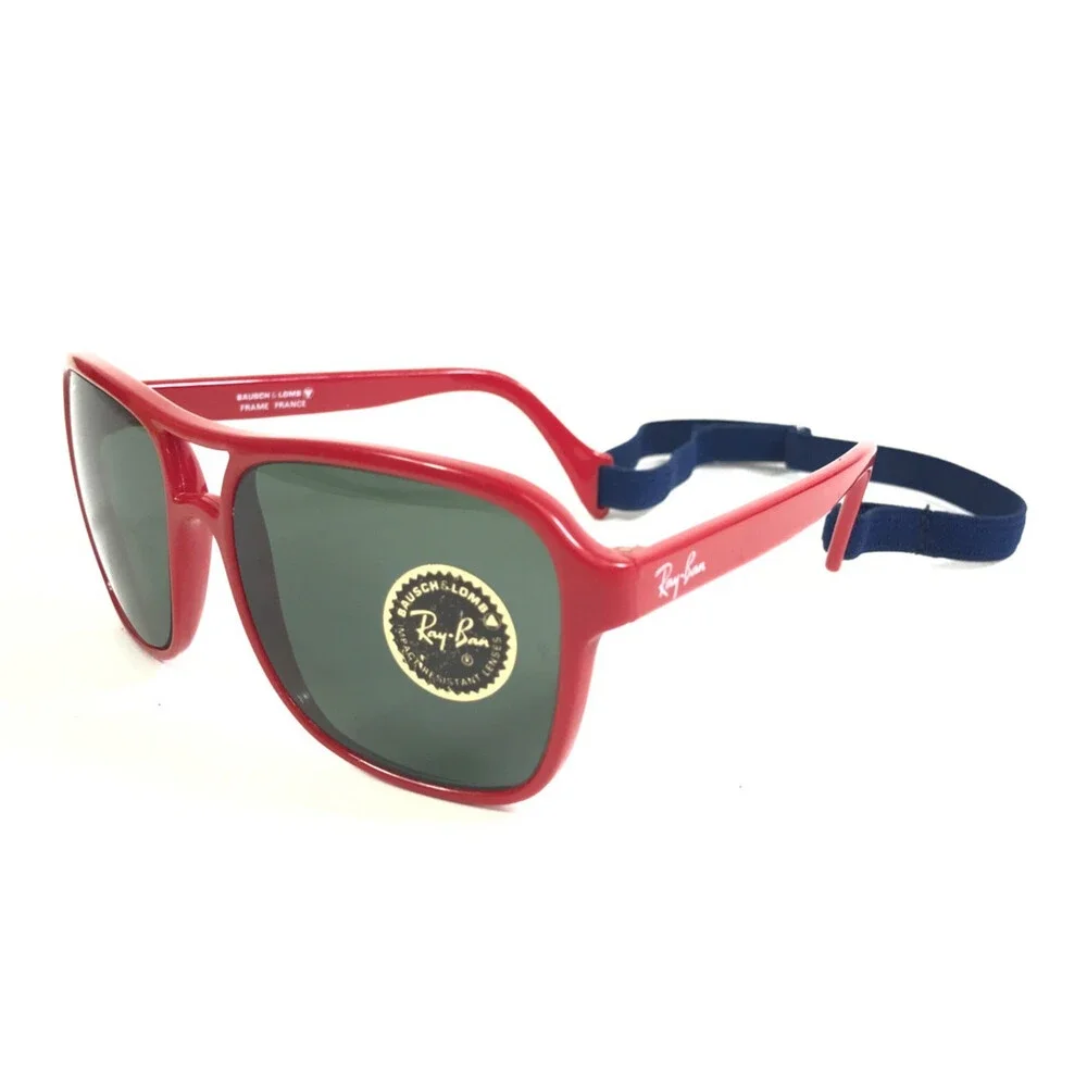 Vintage Bausch & Lomb Ray-Ban Sunglasses Cats 4000 Red w/ Green Lenses and Strap